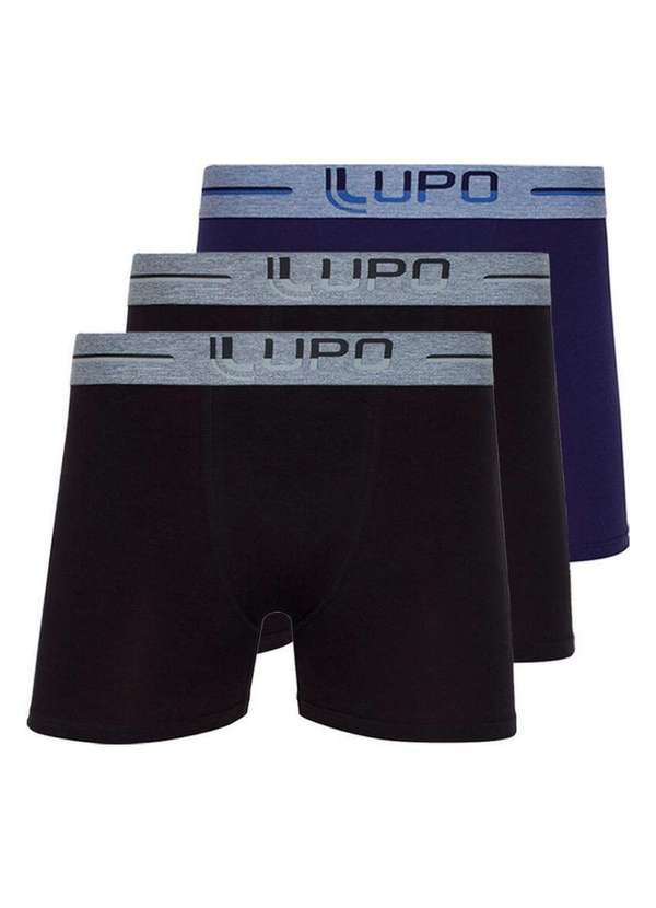 Lupo - Kit com 3 Cuecas Boxer Lupo 784-016 Preto-Marinho