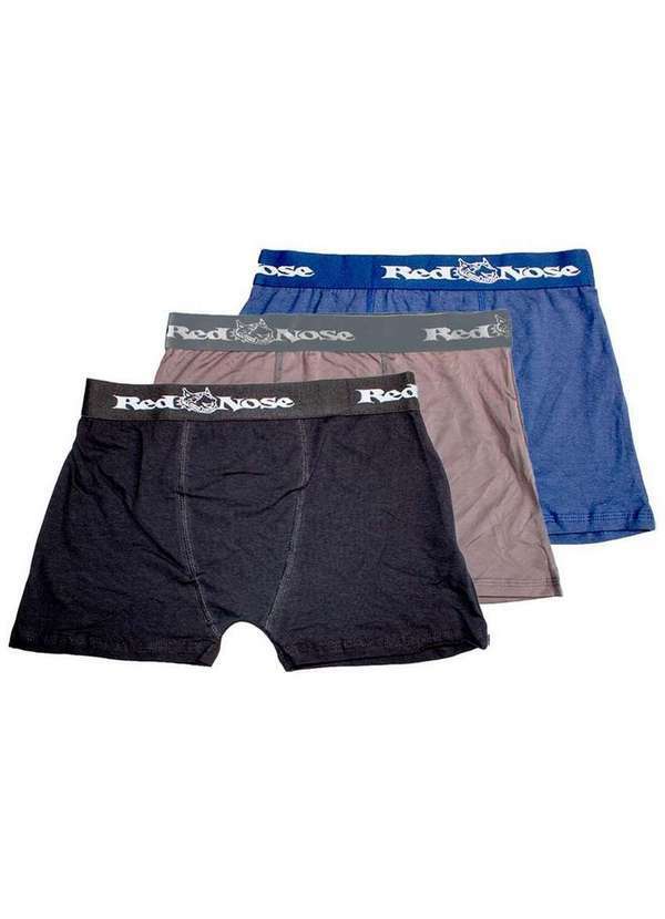 Red Nose - Kit com 3 Cuecas Boxer Red Nose 320 Preto-Cinza-Azul