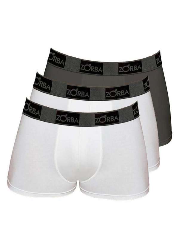 Zorba - Kit com 3 Cuecas Boxer Zorba 717 Branco-Chumbo