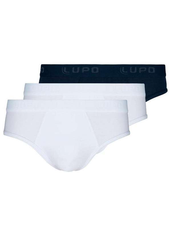 Lupo - Kit com 3 Cuecas Slip Lupo 485-002 Branco-Marinho