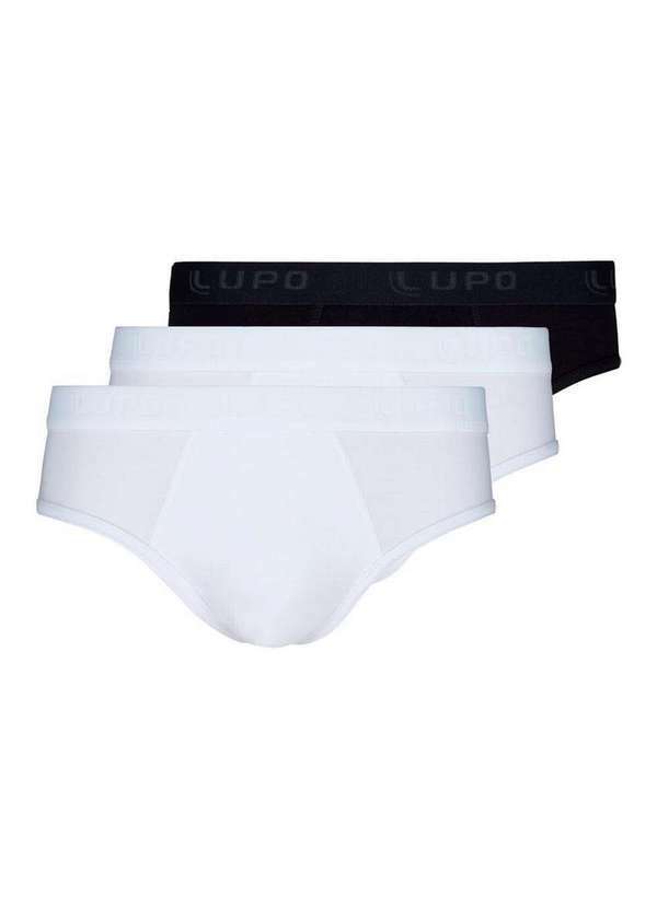 Lupo - Kit com 3 Cuecas Slip Lupo 485-002 Branco-Preto