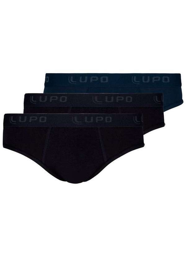 Lupo - Kit com 3 Cuecas Slip Lupo 485-002 Preto-Marinho