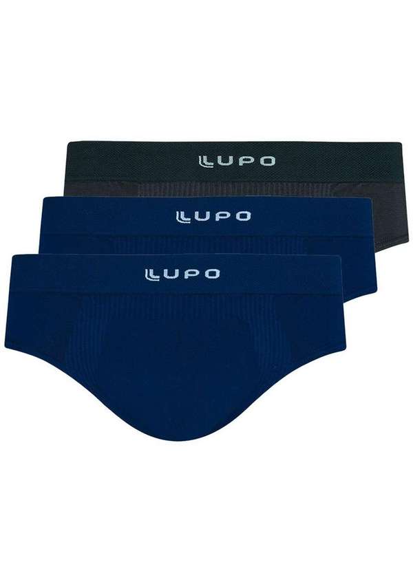 Lupo - Kit com 3 Cuecas Slip Lupo 681-001 Grafite-Marinho