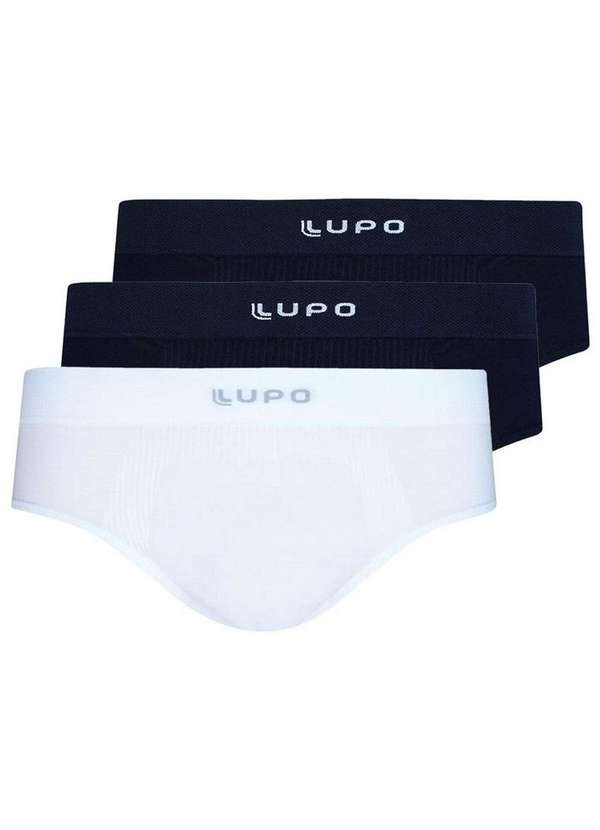 Lupo - Kit com 3 Cuecas Slip Lupo 681-001 Preto-Branco