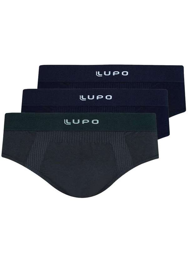 Lupo - Kit com 3 Cuecas Slip Lupo 681-001 Preto-Grafite