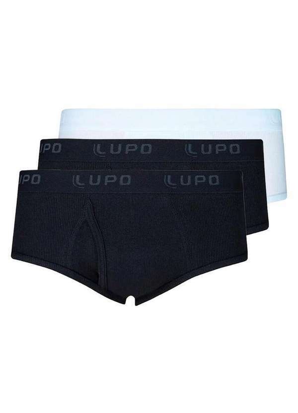 Lupo - Kit com 3 Cuecas Slip Lupo com Abertura 546-002 Preto-Branco