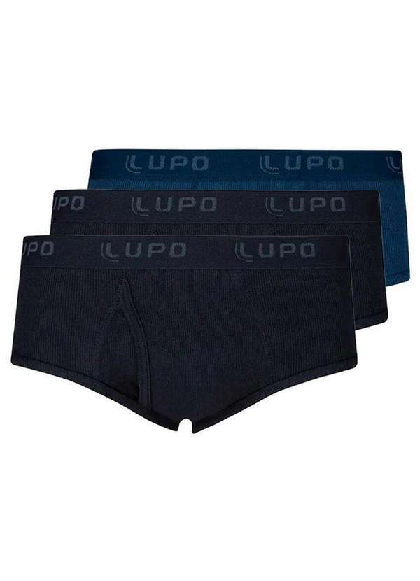 Lupo - Kit com 3 Cuecas Slip Lupo com Abertura 546-002 Preto-Marinho