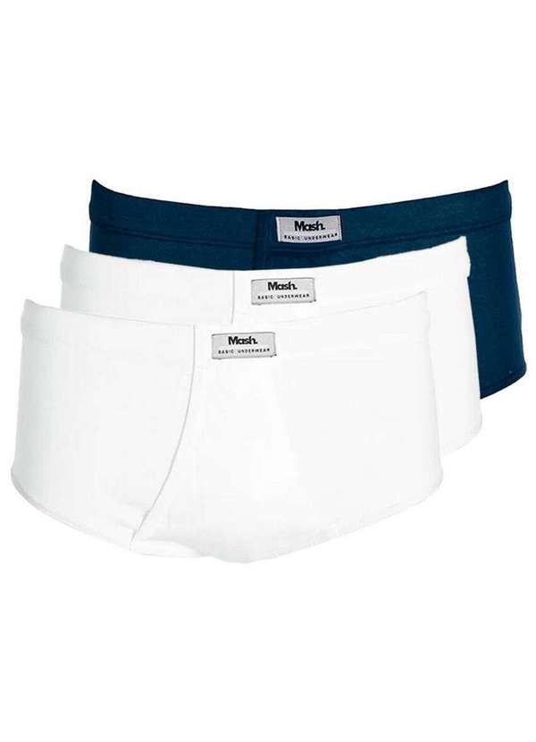 Mash - Kit com 3 Cuecas Slip Mash 072.50 com Abertura Branco-Marinho