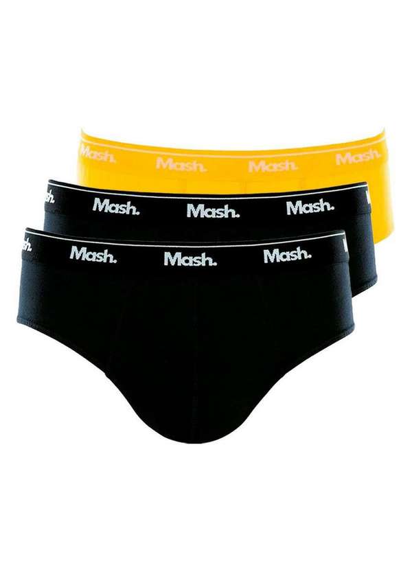 Mash - Kit com 3 Cuecas Slip Mash 073.58 Preto-Amarelo