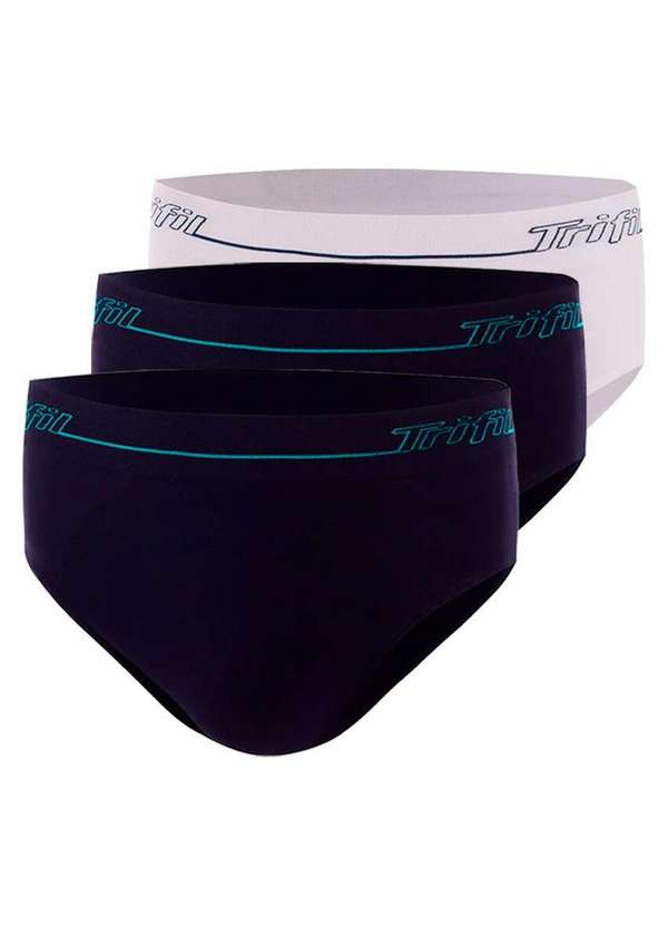 Trifil - Kit com 3 Cuecas Slip Trifil 0543 Marinho-Branco