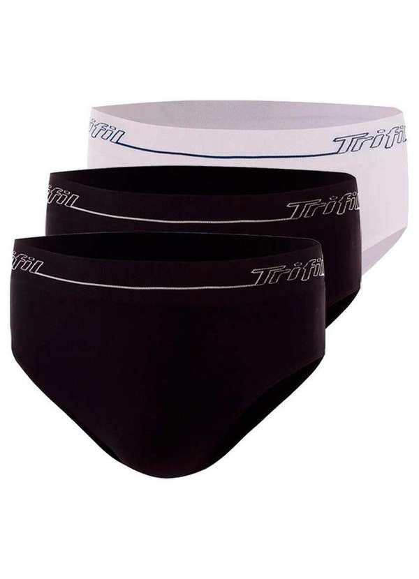 Trifil - Kit com 3 Cuecas Slip Trifil 0543 Preto-Branco