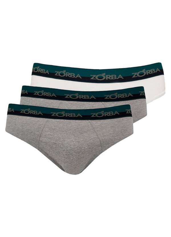 Zorba - Kit com 3 Cuecas Slip Zorba 0764 Grafite-Branco