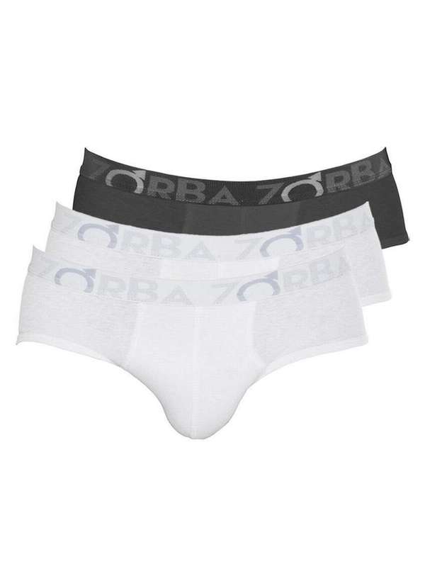 Zorba - Kit com 3 Cuecas Slip Zorba 643 Branco-Chumbo