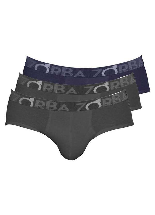 Zorba - Kit com 3 Cuecas Slip Zorba 643 Chumbo-Marinho