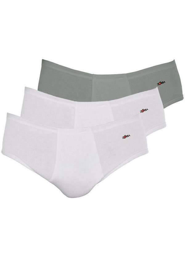 Zorba - Kit com 3 Cuecas Slip Zorba com Abertura 172 Plus Size Branco-Grafite