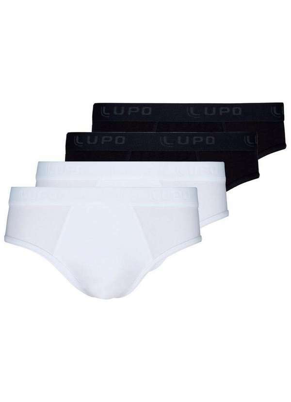 Lupo - Kit com 4 Cuecas Slip Lupo 485-002 Branco-Preto