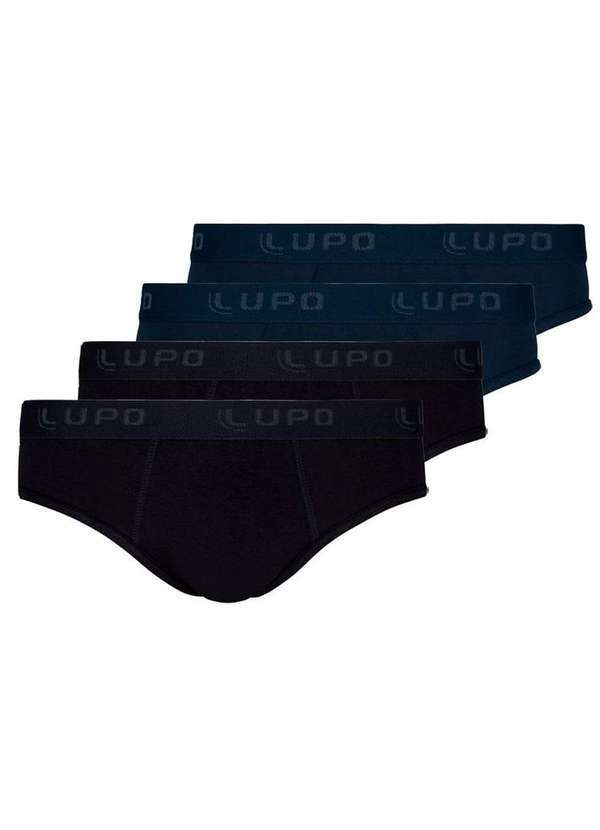 Lupo - Kit com 4 Cuecas Slip Lupo 485-002 Preto-Marinho