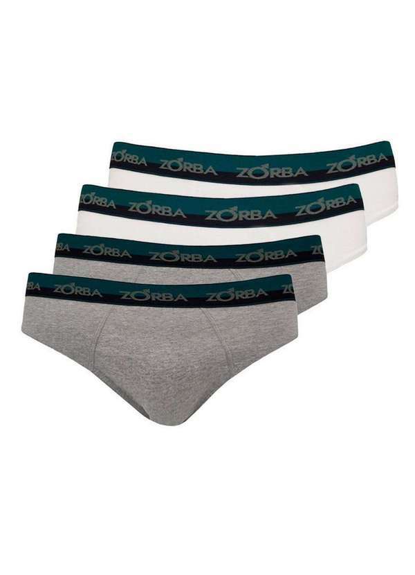 Zorba - Kit com 4 Cuecas Slip Zorba 0764 Grafite-Branco