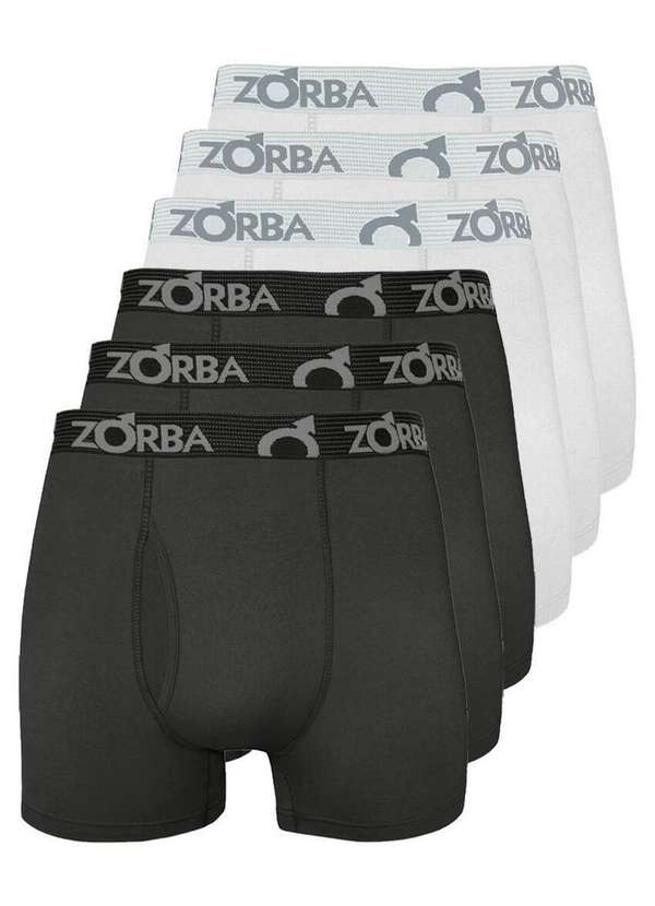 Zorba - Kit com 6 Cuecas Boxer com Abertura Zorba 848 Chumbo-Branco