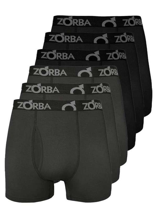 Zorba - Kit com 6 Cuecas Boxer com Abertura Zorba 848 Chumbo-Preto