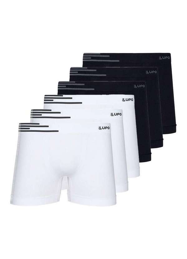 Lupo - Kit com 6 Cuecas Boxer Lupo 436-002 Branco-Preto