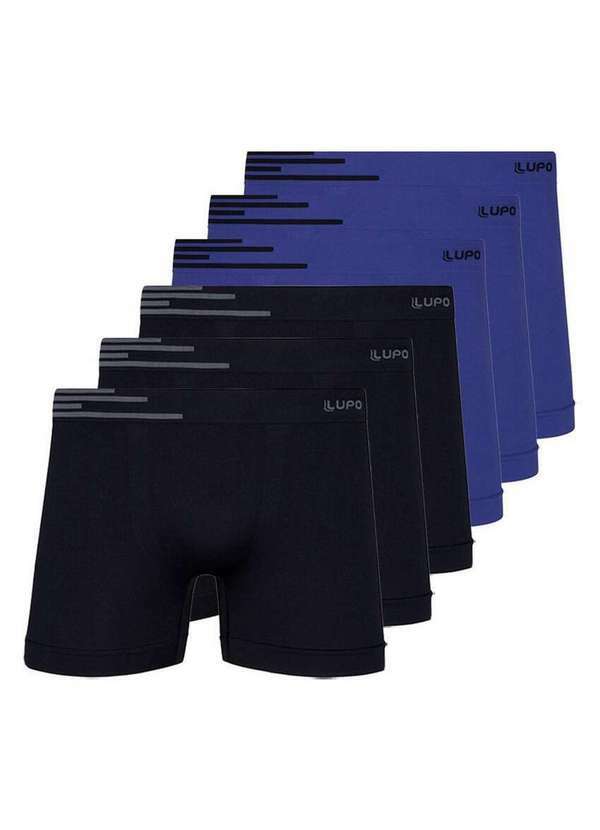 Lupo - Kit com 6 Cuecas Boxer Lupo 436-002 Preto-Azul-Nautico