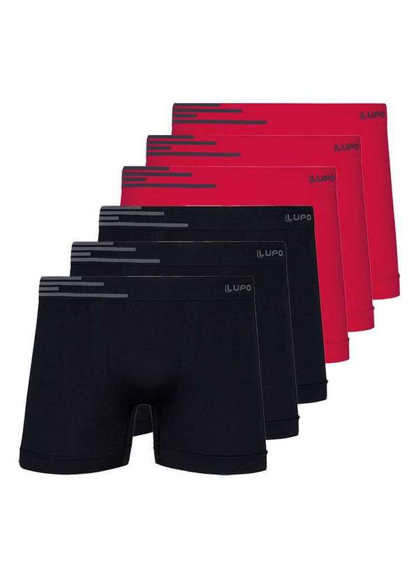 Lupo - Kit com 6 Cuecas Boxer Lupo 436-002 Preto-Vermelho