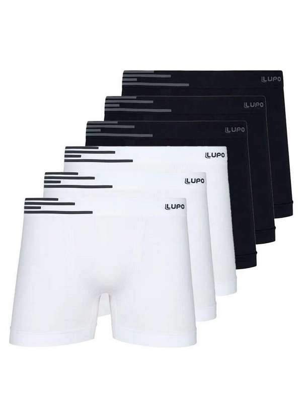 Lupo - Kit com 6 Cuecas Boxer Lupo 436-088 Branco-Preto