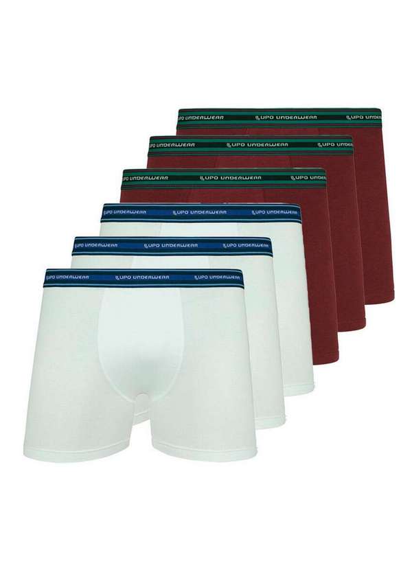 Lupo - Kit com 6 Cuecas Boxer Lupo 523-003 Branco-Marsala