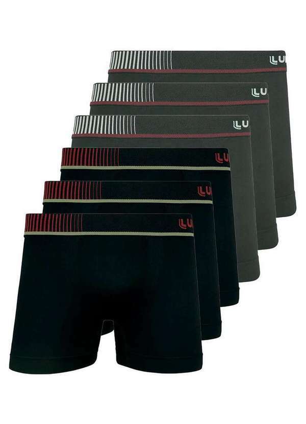 Lupo - Kit com 6 Cuecas Boxer Lupo 671-003 Preto-Grafite