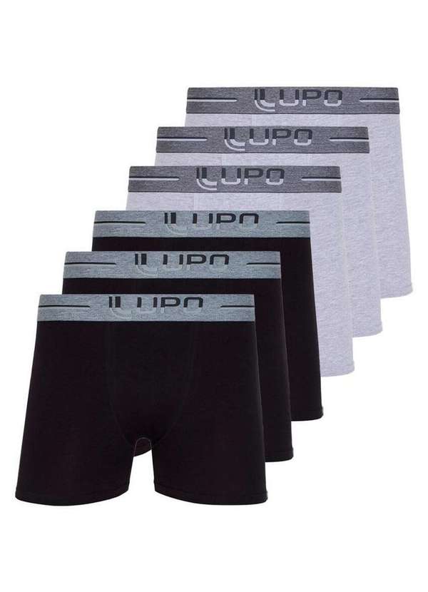 Lupo - Kit com 6 Cuecas Boxer Lupo 784-016 Preto-Cinza