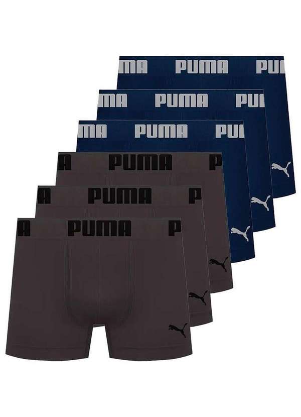 Puma - Kit com 6 Cuecas Boxer Puma 14100-001 Chumbo-Marinho