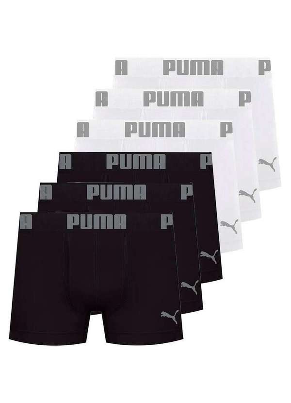 Puma - Kit com 6 Cuecas Boxer Puma 14100-001 Preto-Branco