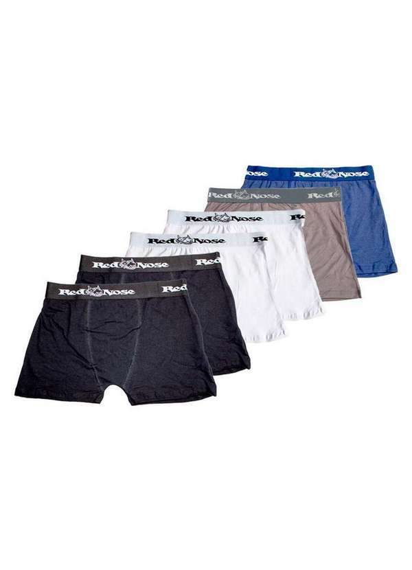 Red Nose - Kit com 6 Cuecas Boxer Red Nose 320 Preto-Branco-Cinza-Azul