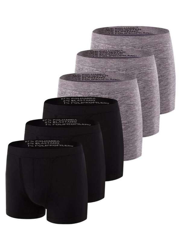 Trifil - Kit com 6 Cuecas Boxer Trifil 4620 Preto-Mescla