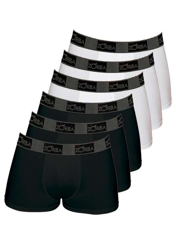 Zorba - Kit com 6 Cuecas Boxer Zorba 717 Preto-Branco