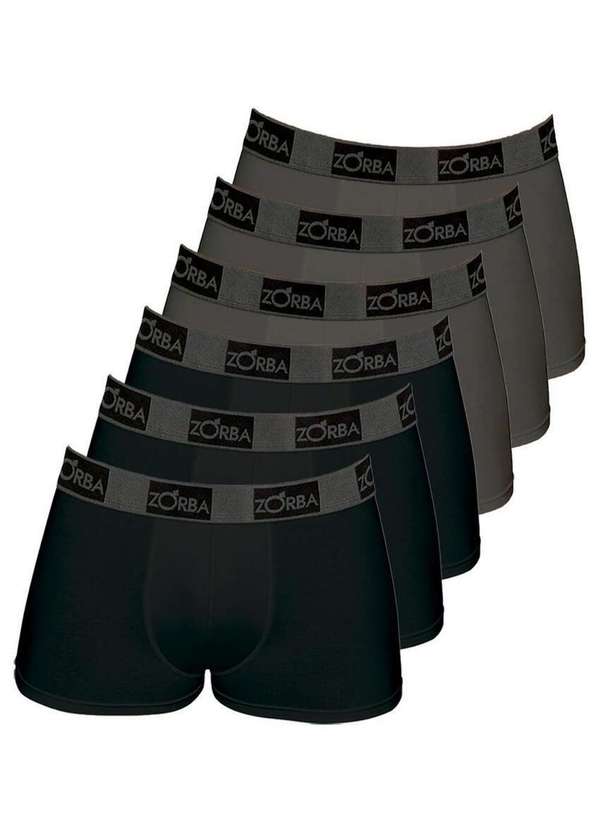 Zorba - Kit com 6 Cuecas Boxer Zorba 717 Preto-Chumbo
