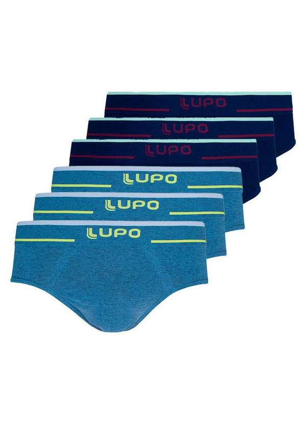 Lupo - Kit com 6 Cuecas Slip Lupo 624-003 Azul-Marinho