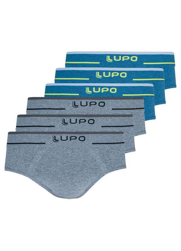 Lupo - Kit com 6 Cuecas Slip Lupo 624-003 Cinza-Azul