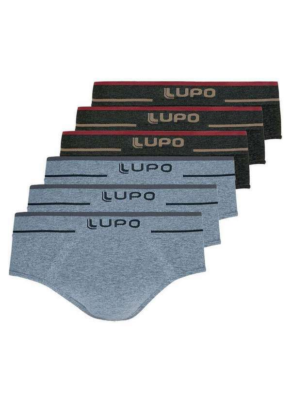 Lupo - Kit com 6 Cuecas Slip Lupo 624-003 Cinza-Preto-Mescla