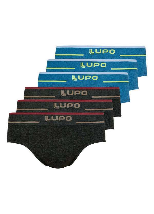 Lupo - Kit com 6 Cuecas Slip Lupo 624-003 Preto-Mescla-Azul