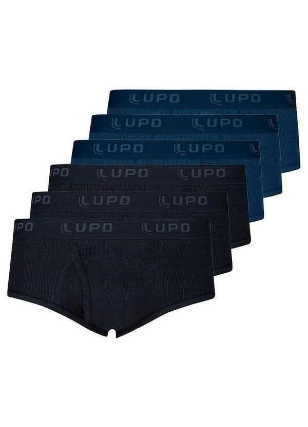 Lupo - Kit com 6 Cuecas Slip Lupo com Abertura 546-002 Preto-Marinho