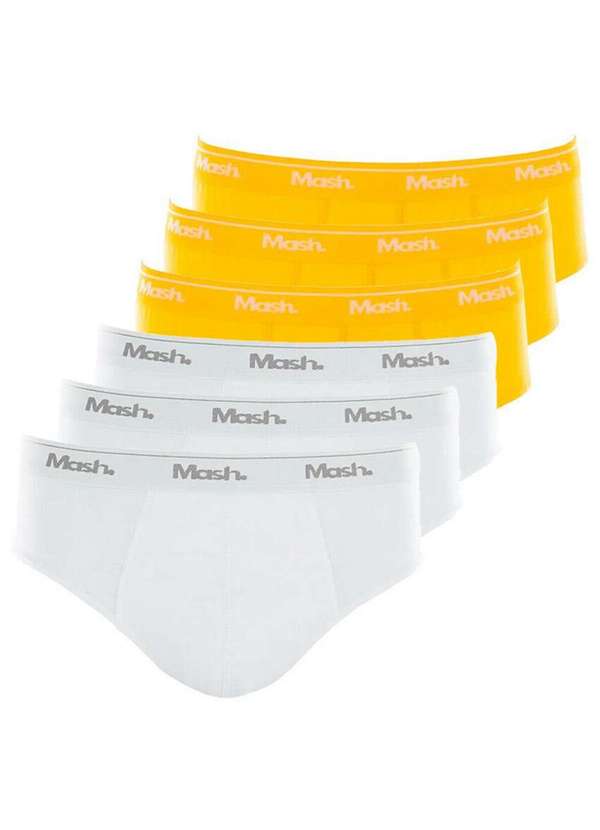 Mash - Kit com 6 Cuecas Slip Mash 073.58 Branco-Amarelo