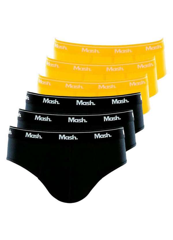 Mash - Kit com 6 Cuecas Slip Mash 073.58 Preto-Amarelo