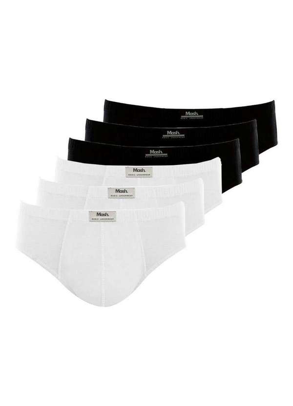 Mash - Kit com 6 Cuecas Slip Mash 074.58 Branco-Preto