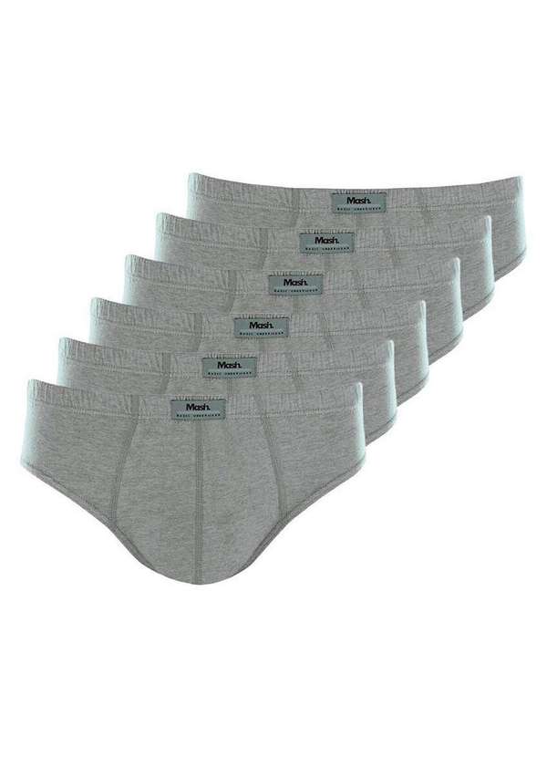 Mash - Kit com 6 Cuecas Slip Mash 074.58 Cinza-Mescla