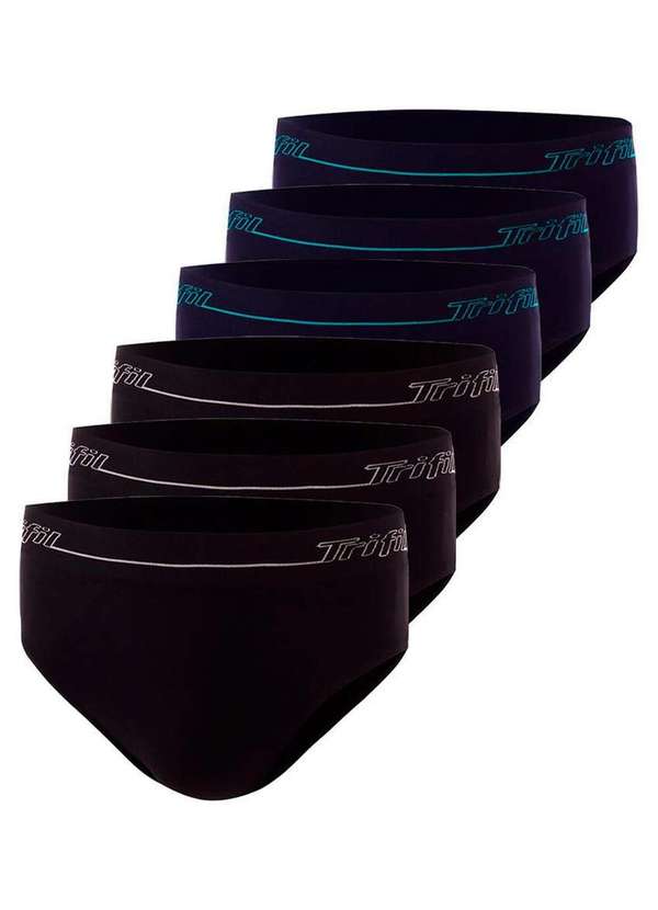 Trifil - Kit com 6 Cuecas Slip Trifil 0543 Preto-Marinho