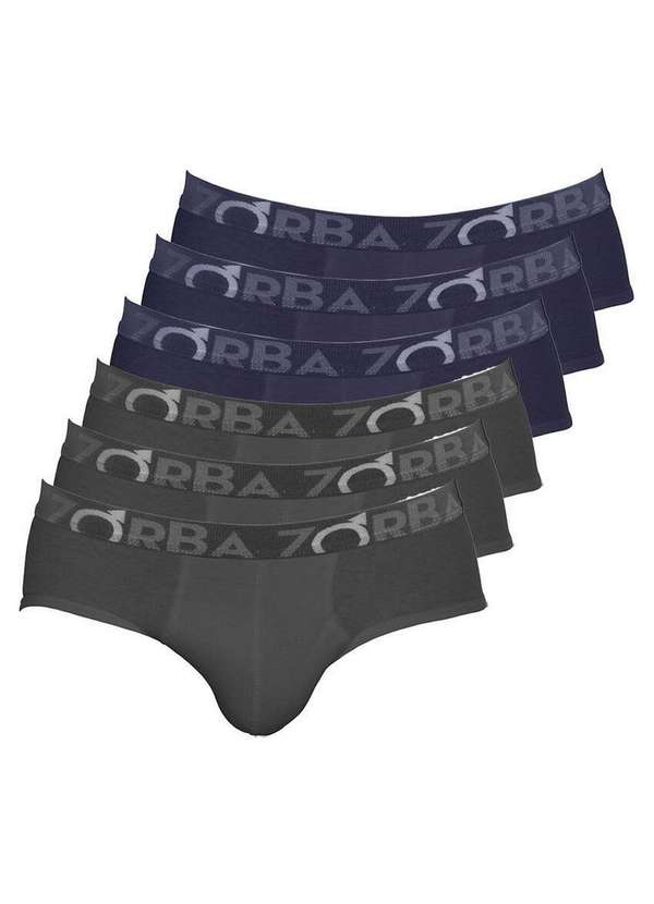Zorba - Kit com 6 Cuecas Slip Zorba 643 Chumbo-Marinho