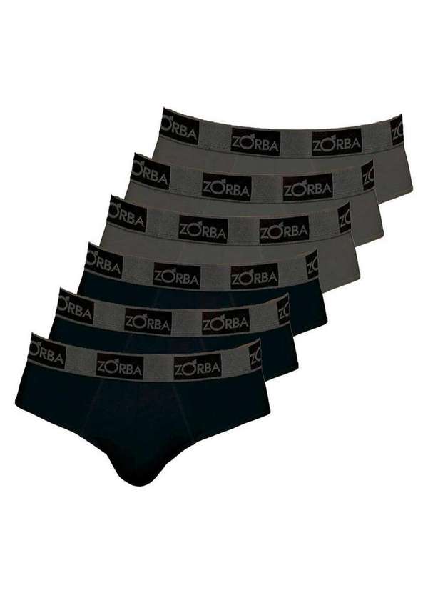 Zorba - Kit com 6 Cuecas Slip Zorba 716 Preto-Chumbo