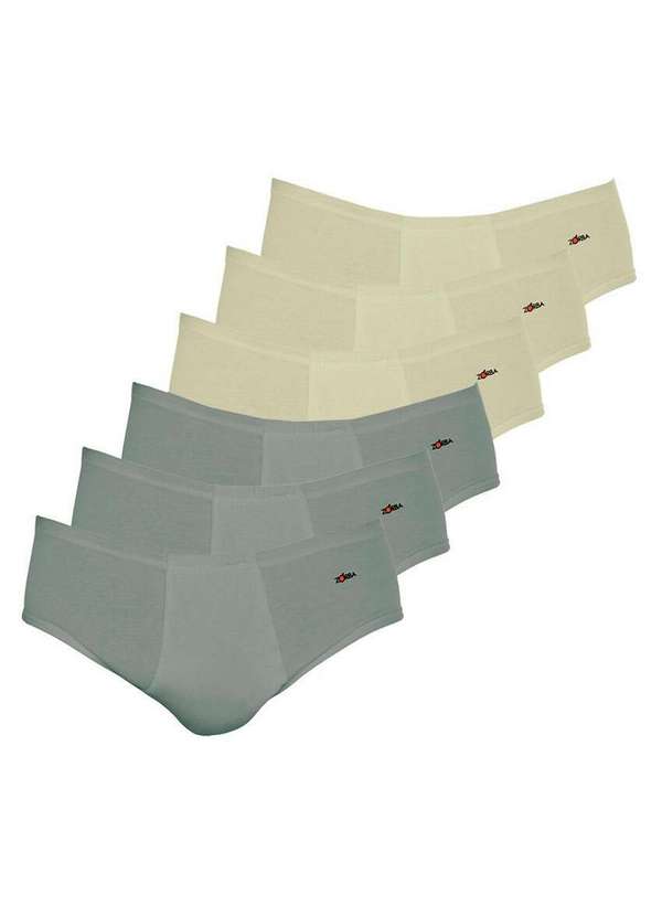 Zorba - Kit com 6 Cuecas Slip Zorba com Abertura 172 Plus Size Grafite-Bege